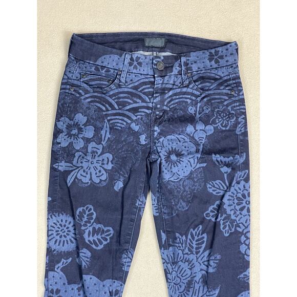 Mother Jeans Womens 24 Blue The Looker Crop The Moon of Tokyo Floral Denim Adult - Picture 2 of 13